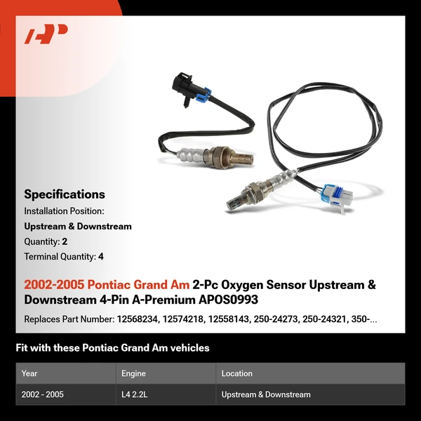 2002-2005 Pontiac Grand Am 2-Pc Oxygen Sensor Upstream & Downstream 4-Pin A-Premium APOS0993