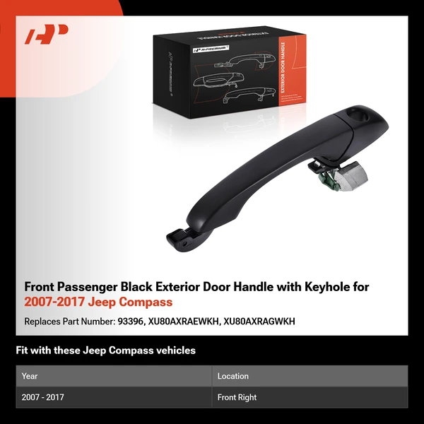 Front Passenger Black Exterior Door Handle with Keyhole for 2007-2017 Jeep Compass