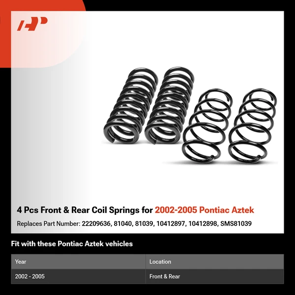 4 Pcs Front & Rear Coil Springs for 2002-2005 Pontiac Aztek