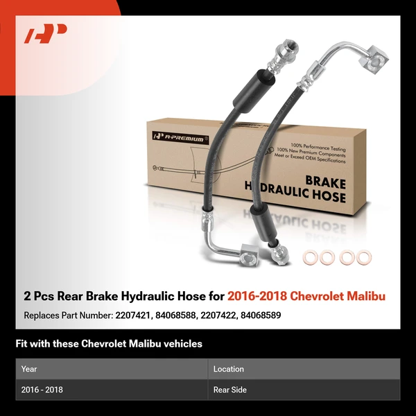 2 Pcs Rear Brake Hydraulic Hose for 2016-2018 Chevrolet Malibu