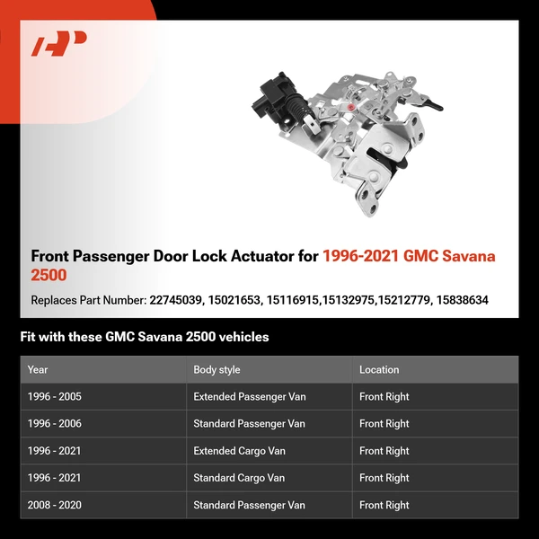 Front Passenger Door Lock Actuator for 1996-2021 GMC Savana 2500
