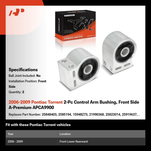 2006-2009 Pontiac Torrent 2-Pc Control Arm Bushing, Front Side A-Premium APCA9900