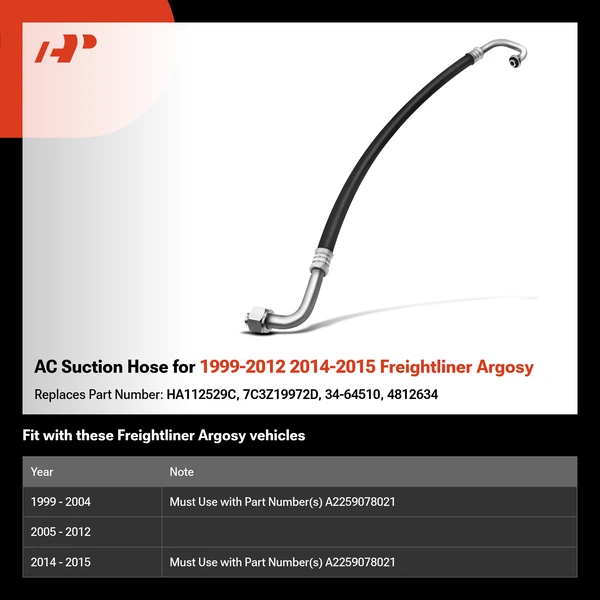 AC Suction Hose for 1999-2012 2014-2015 Freightliner Argosy