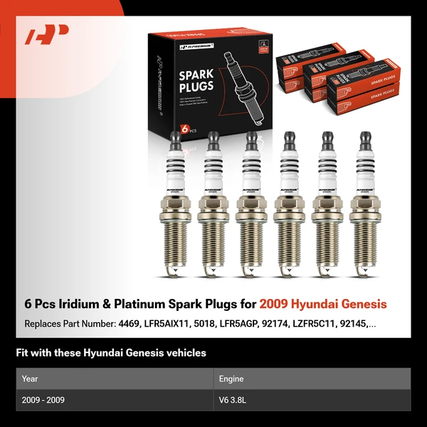 6 Pcs Iridium & Platinum Spark Plugs for 2009 Hyundai Genesis