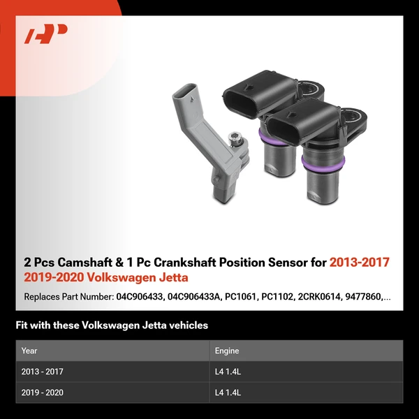 2 Pcs Camshaft & 1 Pc Crankshaft Position Sensor for 2013-2017 2019-2020 Volkswagen Jetta