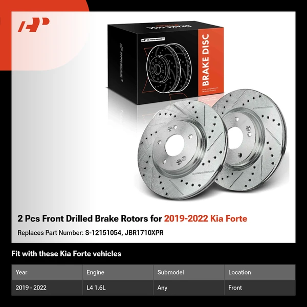 2 Pcs Front Drilled Brake Rotors for 2019-2022 Kia Forte