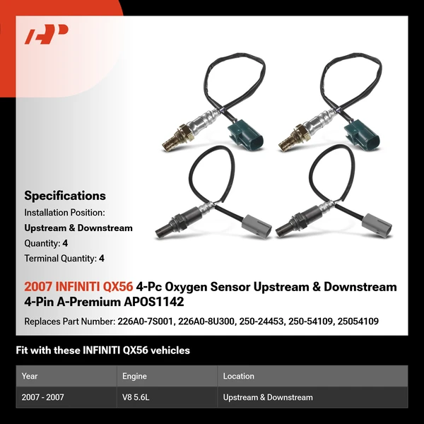 2007 INFINITI QX56 4-Pc Oxygen Sensor Upstream & Downstream 4-Pin A-Premium APOS1142
