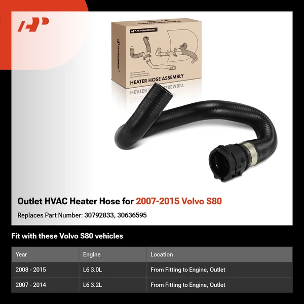Outlet HVAC Heater Hose for 2007-2015 Volvo S80
