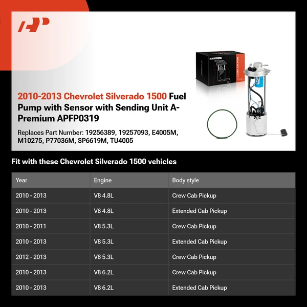 2010-2013 Chevrolet Silverado 1500 Fuel Pump with Sensor with Sending Unit A-Premium APFP0319