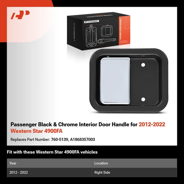 Passenger Black & Chrome Interior Door Handle for 2012-2022 Western Star 4900FA