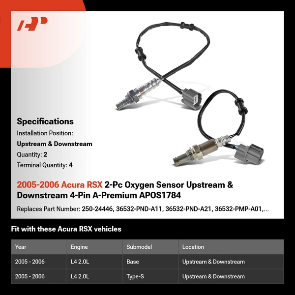 2005-2006 Acura RSX 2-Pc Oxygen Sensor Upstream & Downstream 4-Pin A-Premium APOS1784