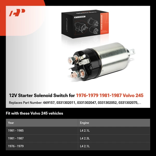 12V Starter Solenoid Switch for 1976-1979 1981-1987 Volvo 245