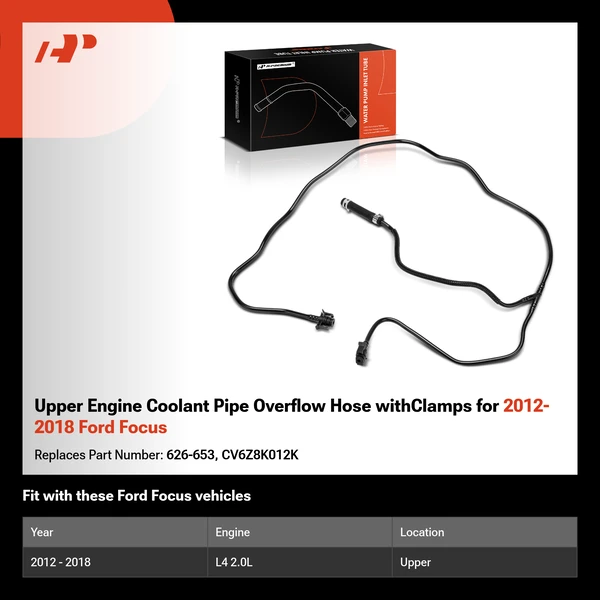 Upper Engine Coolant Pipe Overflow Hose withClamps for 2012-2018 Ford Focus