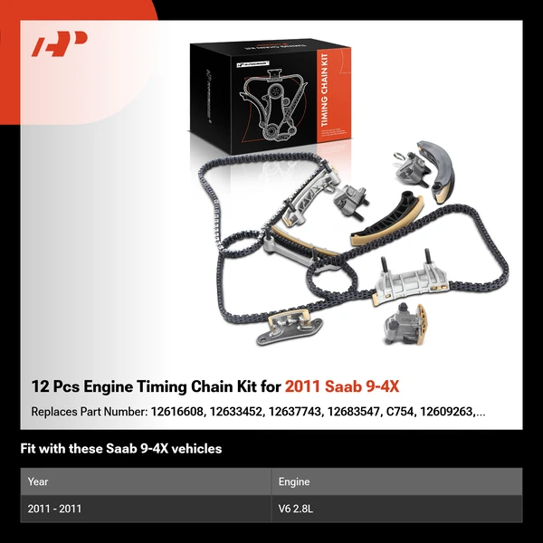 12 Pcs Engine Timing Chain Kit for 2011 Saab 9-4X