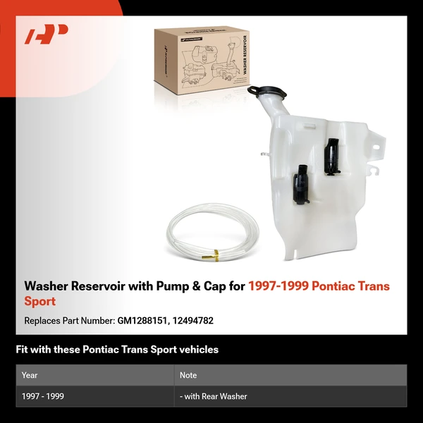 Washer Reservoir with Pump & Cap for 1997-1999 Pontiac Trans Sport