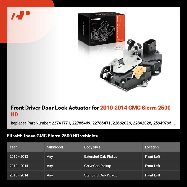 Front Driver Door Lock Actuator for 2010-2014 GMC Sierra 2500 HD