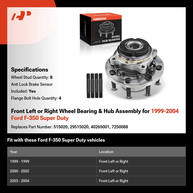 Front Left or Right Wheel Bearing & Hub Assembly for 1999-2004 Ford F-350 Super Duty