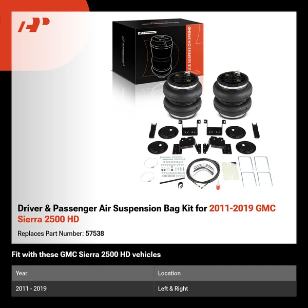 Driver & Passenger Air Suspension Bag Kit for 2011-2019 GMC Sierra 2500 HD