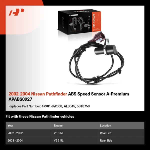 2002-2004 Nissan Pathfinder ABS Speed Sensor A-Premium APABS0927