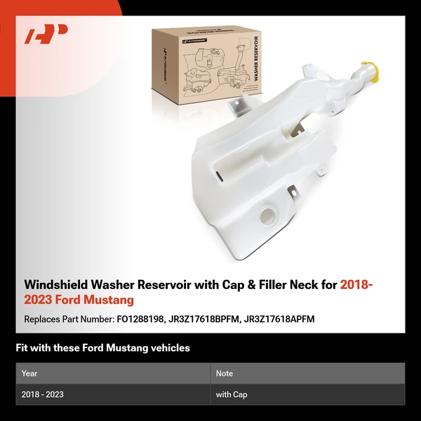 Windshield Washer Reservoir with Cap & Filler Neck for 2018-2023 Ford Mustang