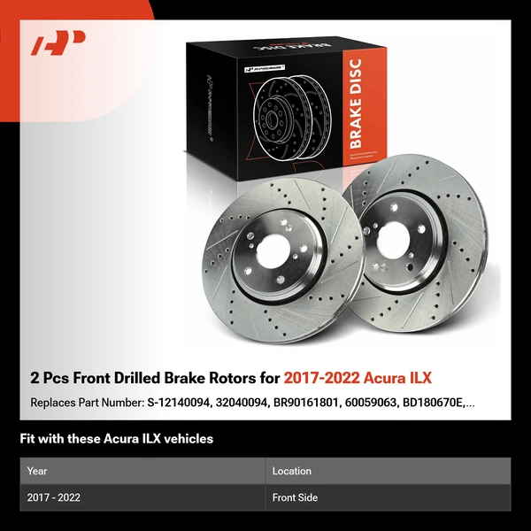 2 Pcs Front Drilled Brake Rotors for 2017-2022 Acura ILX