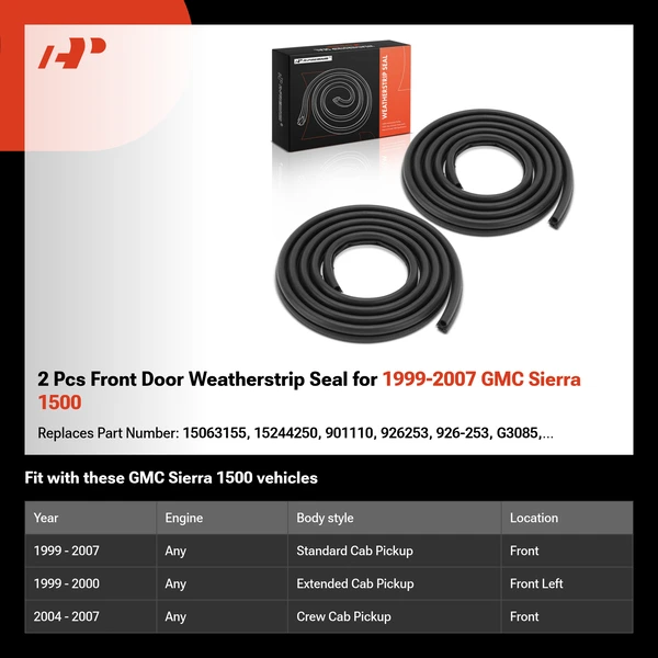 2 Pcs Front Door Weatherstrip Seal for 1999-2007 GMC Sierra 1500