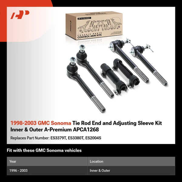 1998-2003 GMC Sonoma Tie Rod End and Adjusting Sleeve Kit Inner & Outer A-Premium APCA1268