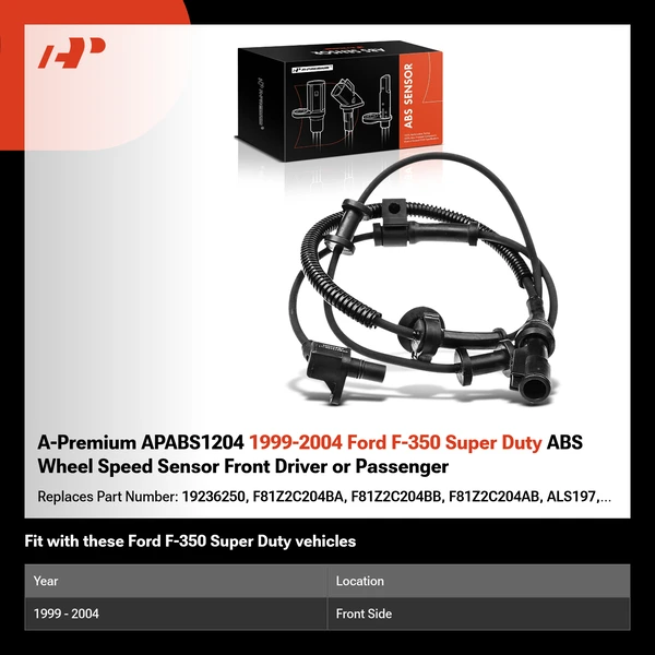 A-Premium APABS1204 1999-2004 Ford F-350 Super Duty ABS Wheel Speed Sensor Front Driver or Passenger
