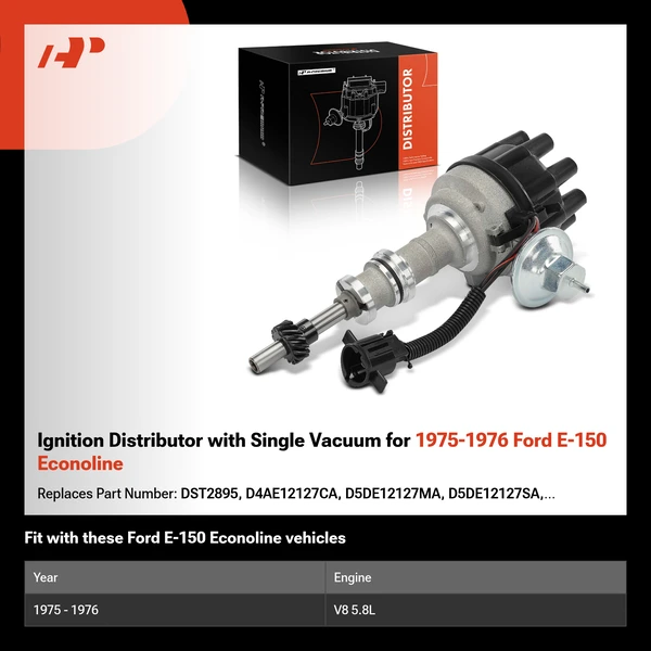 Ignition Distributor with Single Vacuum for 1975-1976 Ford E-150 Econoline