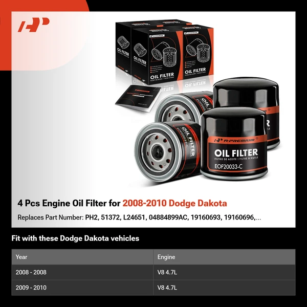 4 Pcs Engine Oil Filter for 2008-2010 Dodge Dakota