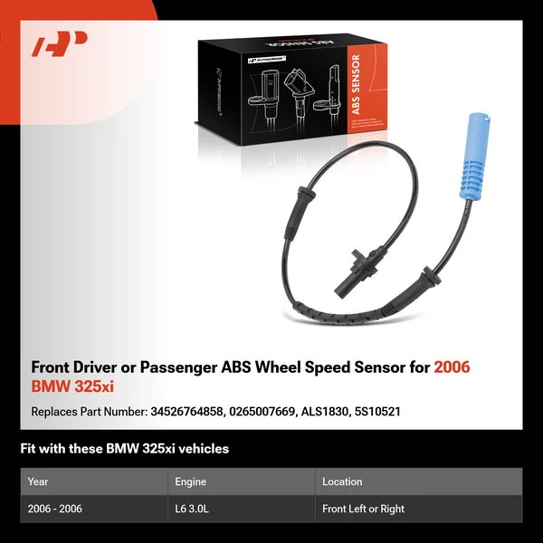 Front Driver or Passenger ABS Wheel Speed Sensor for 2006 BMW 325xi
