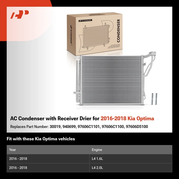 AC Condenser with Receiver Drier for 2016-2018 Kia Optima