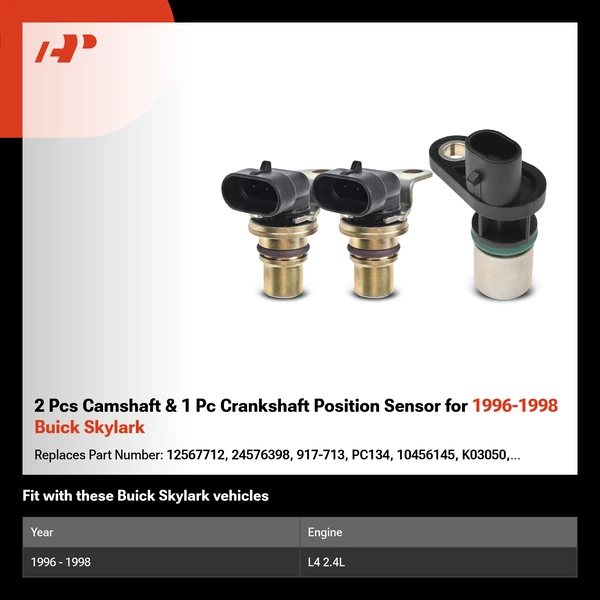 2 Pcs Camshaft & 1 Pc Crankshaft Position Sensor for 1996-1998 Buick Skylark