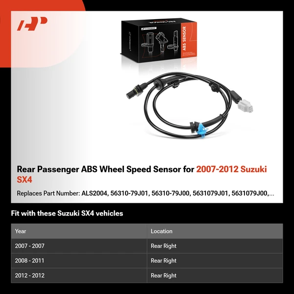 Rear Passenger ABS Wheel Speed Sensor for 2007-2012 Suzuki SX4