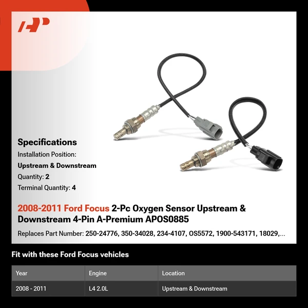2008-2011 Ford Focus 2-Pc Oxygen Sensor Upstream & Downstream 4-Pin A-Premium APOS0885