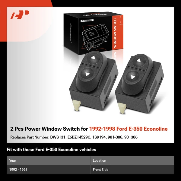 2 Pcs Power Window Switch for 1992-1998 Ford E-350 Econoline