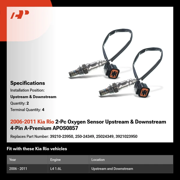 2006-2011 Kia Rio 2-Pc Oxygen Sensor Upstream & Downstream 4-Pin A-Premium APOS0857