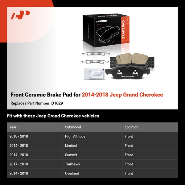 Front Ceramic Brake Pad for 2014-2018 Jeep Grand Cherokee