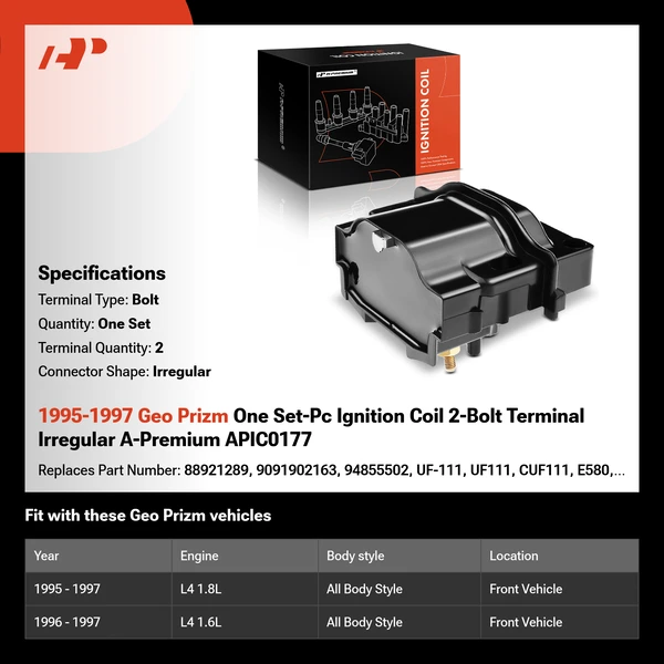1995-1997 Geo Prizm One Set-Pc Ignition Coil 2-Bolt Terminal Irregular A-Premium APIC0177