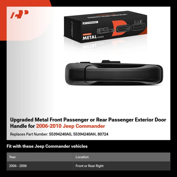 Upgraded Metal Front Passenger or Rear Passenger Exterior Door Handle for 2006-2010 Jeep Commander