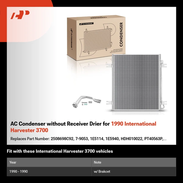 AC Condenser without Receiver Drier for 1990 International Harvester 3700