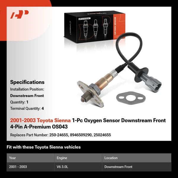 2001-2003 Toyota Sienna 1-Pc Oxygen Sensor Downstream Front 4-Pin A-Premium OS043