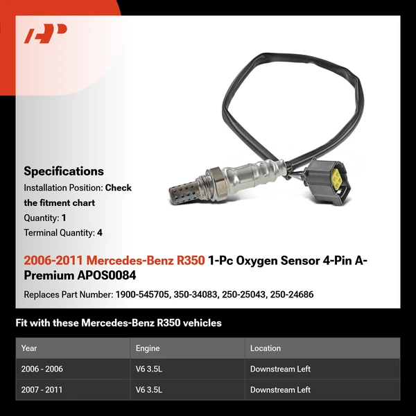 2006-2011 Mercedes-Benz R350 1-Pc Oxygen Sensor 4-Pin A-Premium APOS0084