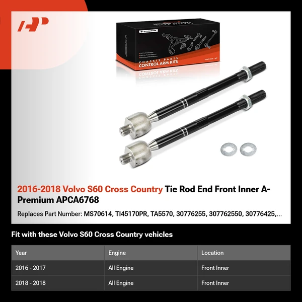 2016-2018 Volvo S60 Cross Country Tie Rod End Front Inner A-Premium APCA6768