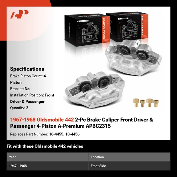 1967-1968 Oldsmobile 442 2-Pc Brake Caliper Front Driver & Passenger 4-Piston A-Premium APBC2315