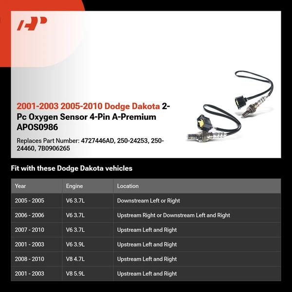 2001-2003 2005-2010 Dodge Dakota 2-Pc Oxygen Sensor 4-Pin A-Premium APOS0986