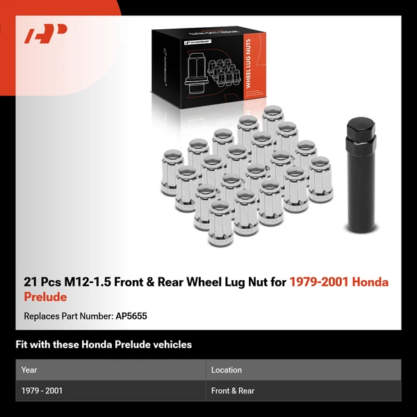 21 Pcs M12-1.5 Front & Rear Wheel Lug Nut for 1979-2001 Honda Prelude