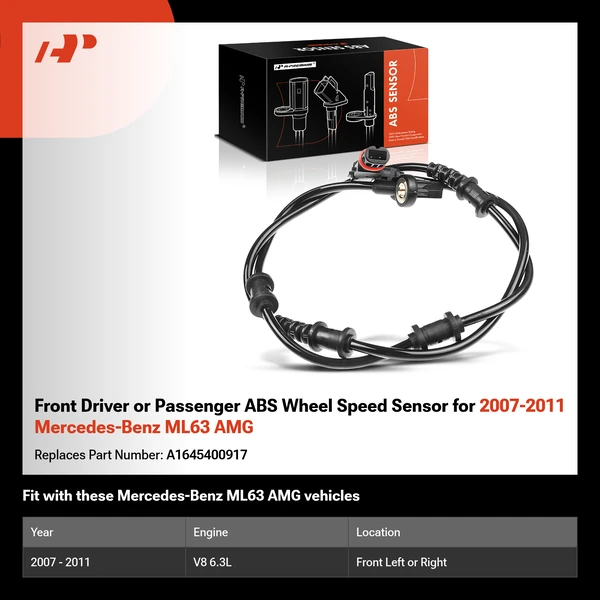 Front Driver or Passenger ABS Wheel Speed Sensor for 2007-2011 Mercedes-Benz ML63 AMG