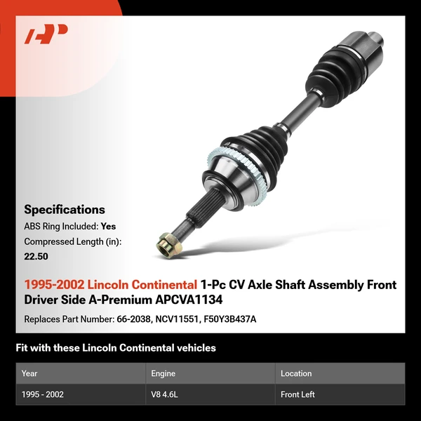1995-2002 Lincoln Continental 1-Pc CV Axle Shaft Assembly Front Driver Side A-Premium APCVA1134