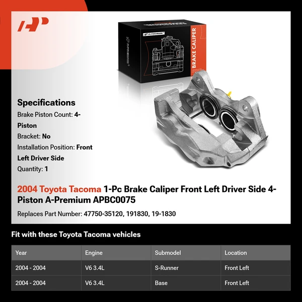 2004 Toyota Tacoma 1-Pc Brake Caliper Front Left Driver Side 4-Piston A-Premium APBC0075